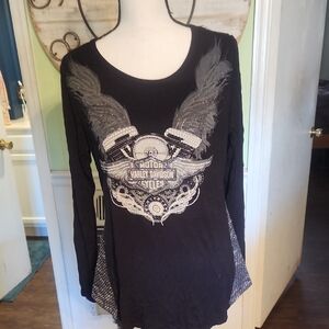 Harley-Davidson Black Long Sleeve Tee with Silver Accent Wings